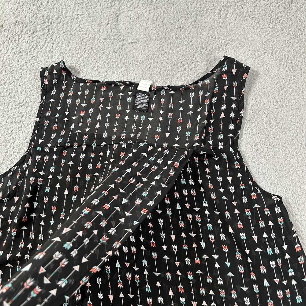 Torrid Shirt Womens 2 Black Arrow Print Sleeveless Sheer Split Back Top - Picture 15 of 15